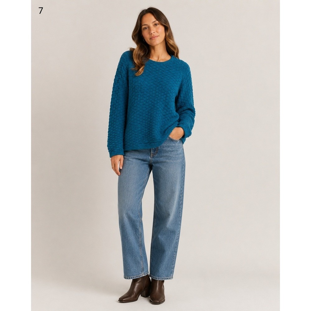 Peruvian Connection Handmade Sweater Womens L Blue Alpaca Basketweave Knit‎ VTG